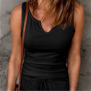 Black Solid Ribbed Fitted Tank Top S M L XL